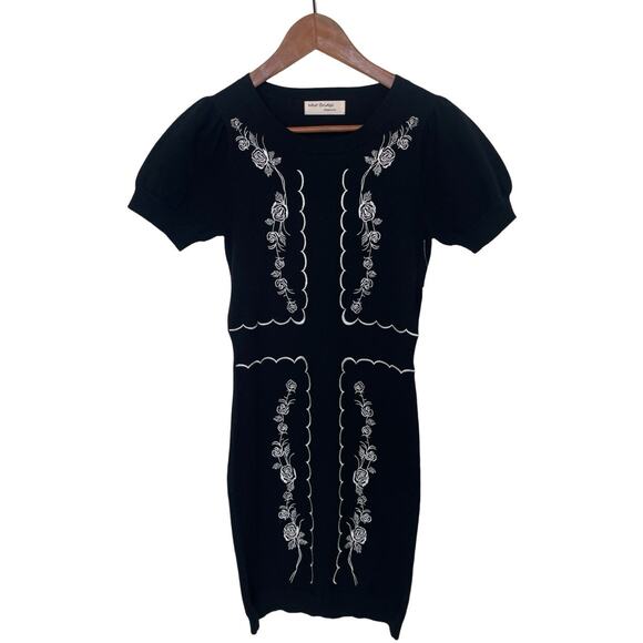 West Bridge Apparel Black Embroidered Knit Puff Sleeve Dress Prototype Sample M - Picture 2 of 8